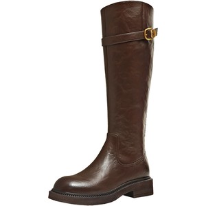 Tianmeiyi retro thick-soled knight boots plus velvet boots women's shoes high-top fashion boots leather boots 2025 winter new style