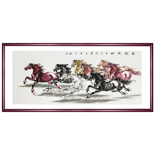 八匹の馬の絵画 - 手描きの新しい中国風の壁画