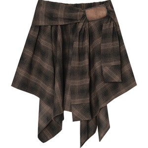 Irregular design sense plaid wool skirt Niche straps light-proof lining old versatile street A-line skirt