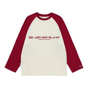 
BJHG reckless American retro long-sleeved T-shirt men's spring trendy brand pure cotton raglan sleeve couple bottoming shirt