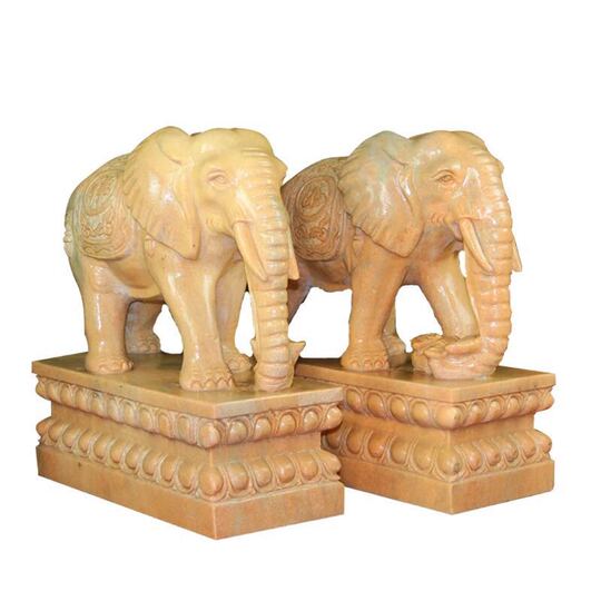 象の石彫刻 大理石 大型の自然石の動物彫刻 白い大理石の象の像 - 中国