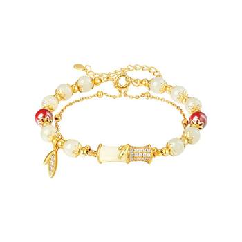 Chinese gold/authentic bamboo bracelet Hetian jade