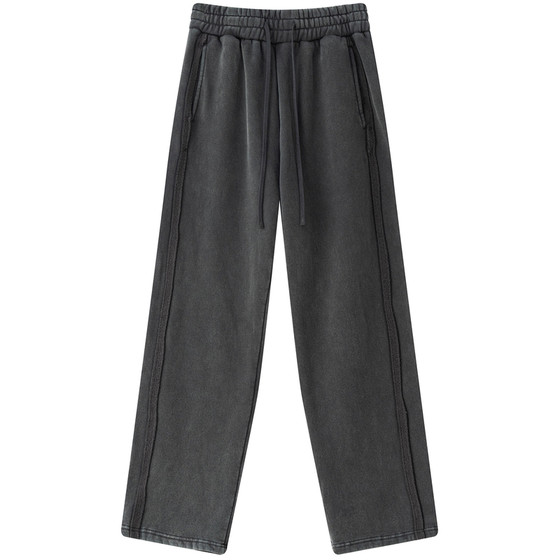 
Men's clothing structure analysis, loose edge, velvet, fried snowflake straight trousers, loose, lazy and drapey solid color patch sweatpants