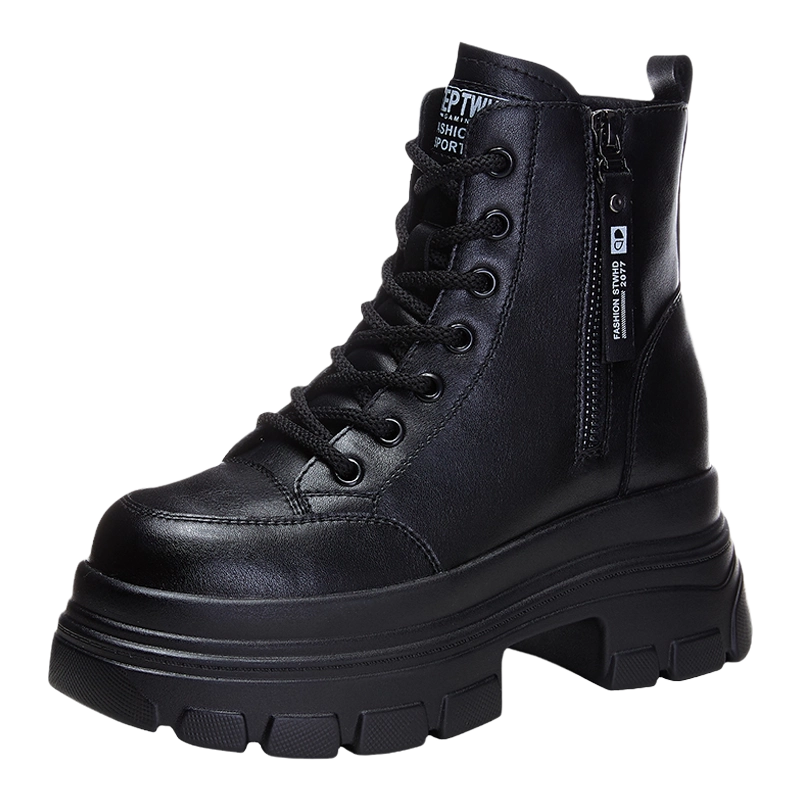 艾格鸟增高22cm马丁靴女款超高跟厚底内增高鞋子黑色飞织款cos专用