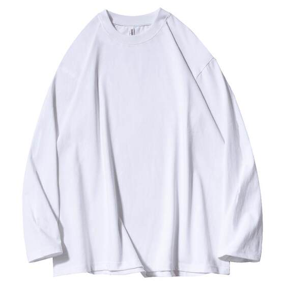 280g heavy sleeve long -sleeved T -shirt loose solid color top Sorona white motion shirt with thick real men and women inside