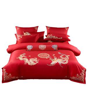 
Mercury Home Textiles Wedding Four-piece Set 100% Cotton Festive Wedding Bedding 100% Cotton Red Quilt Cover Customized for Newlyweds