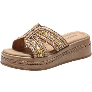 
Belle resort style casual slippers for women 2026 summer new thick-soled outer beach slippers B3139BT6