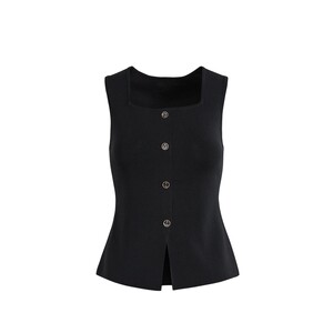 
Wide Color Black Sleeveless Slim Fit Knitted Camisole 2026 Summer New Women's Square Neck Short Top