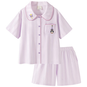 Pinksea睡衣女款夏A类凉感纯棉短袖短裤套装新款紫色薄款家居服