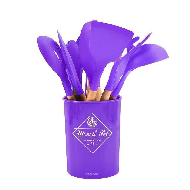 Set Ustensiles De Cuisine En Silicone Avec Boîte - Manches En Bois - Marque Argos - Neuf