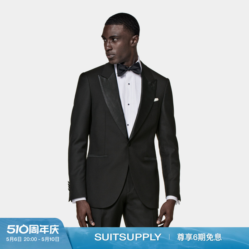 SUITSUPPLY 黑色S110支羊毛合体西服男士礼服西装上衣四季经典款