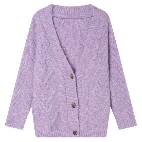 
White Deer Language Korean lazy style V-neck twist knitted cardigan jacket 25 autumn and winter new gentle loose sweater