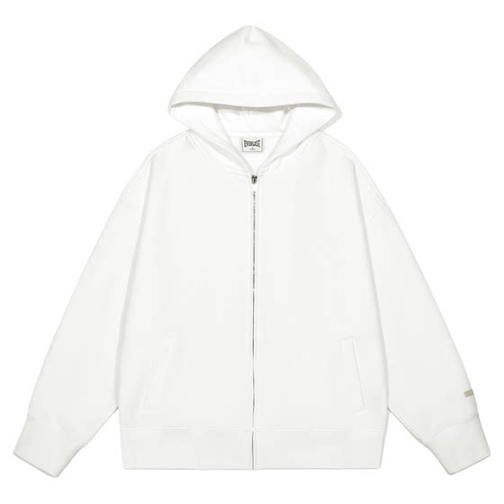 
American EVERLAST boxing American retro simple cardigan sweatshirt plus velvet white sports casual hooded jacket