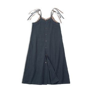 Maden Japanese cotton linen A-line fake two-piece sleeveless layered long loose thin shoulder suspender dress for women