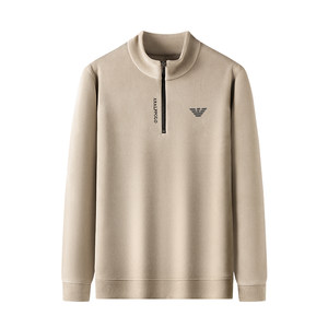 
Authentic Italian famous brand high-end zipper sweatshirt men's autumn and winter German velvet bottoming shirt stand-up collar warm long-sleeved T-shirt