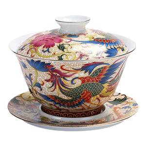 
Wedding supplies for tea cups, three-teacher cover bowls, wedding bowls, wedding bowls, newlyweds, ceramic dragon and phoenix, cups, enamel colored tea bowls