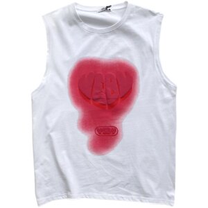 The silhouette does not pick people! Stereo print cotton straight cotton straight sleeveless T -shirt vest muscle men's summer sports shoulders
