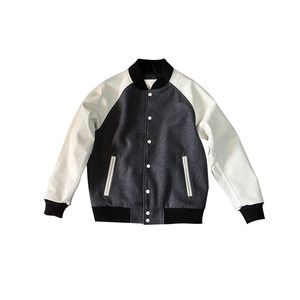 
2025 new baseball uniform top layer cowhide leather spliced ​​genuine leather sleeve loose jacket men and women same jacket casual leather jacket