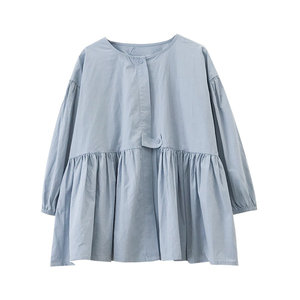 baby blue ~ temperament pregnant women's spring and autumn shirt shirt jacket loose pure cotton doll shirts shirt professional dress
