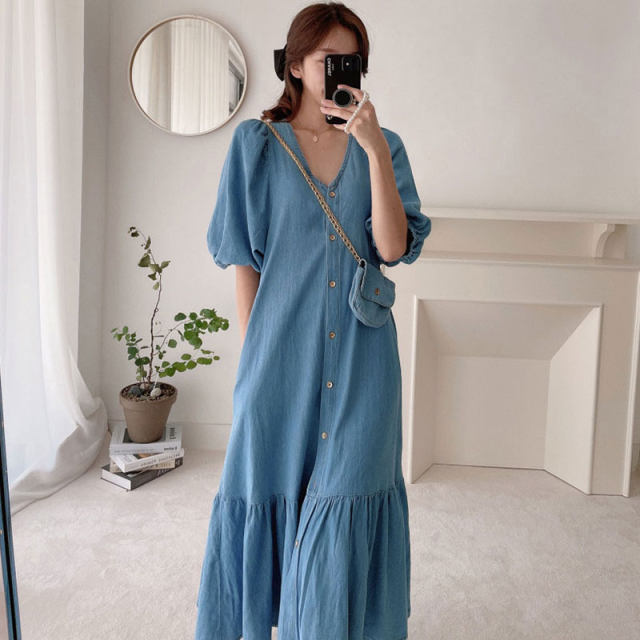 Korean summer Lotus leaf chiffon skirt beach dress SD02478