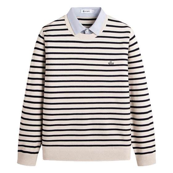 
Navigare Italian small sailing casual fake two-piece striped sweater men's new long-sleeved pullover sweater