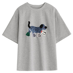 CV plus size women's clothing 2026 summer new style street neutral fun puppy towel embroidered short-sleeved cotton T-shirt top