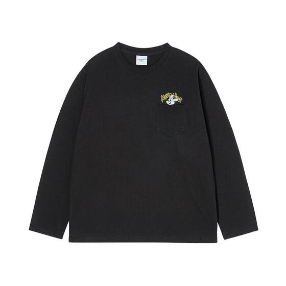 
ADLV cartoon pattern bunny print long-sleeved T-shirt 100% cotton round neck same style for men and women spring and summer 25 years black and white