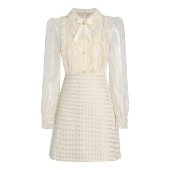 
Large size women's retro small fragrance style bow dress