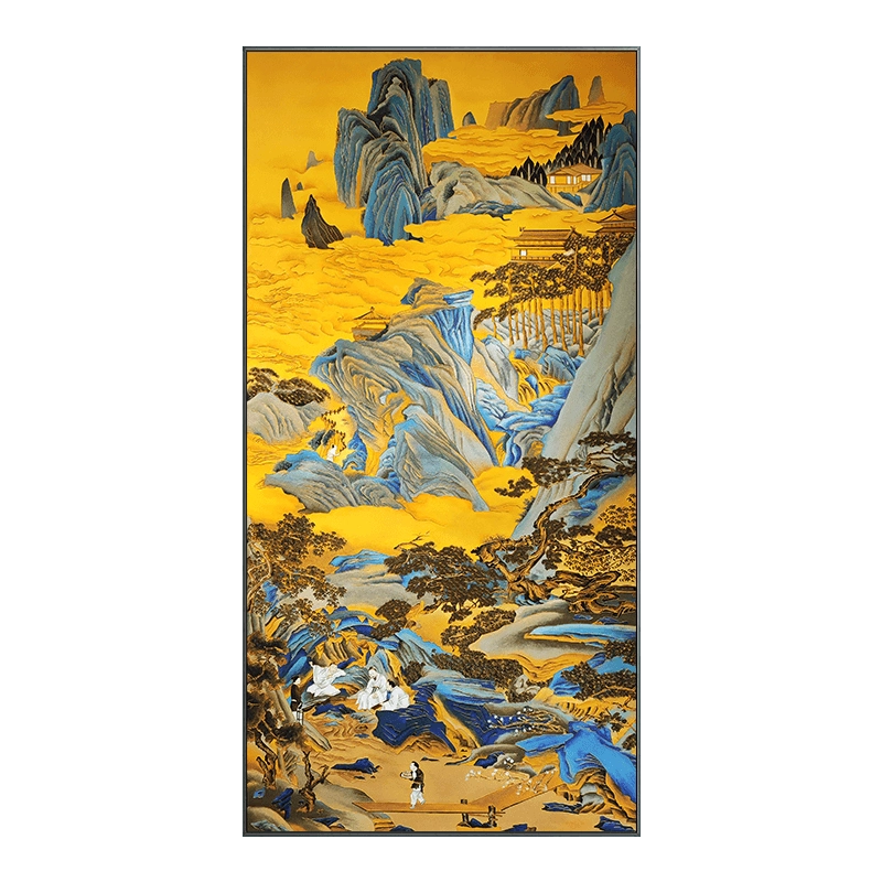珐琅彩沙画新中式高端入户玄关装饰画走廊过道山水风景办公室挂画