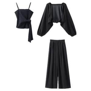 
Ximeng 2025 new autumn and winter Korean style high-end niche western style plaid suspender jacket and trousers three-piece set