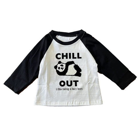 
100% pure cotton children's long-sleeved base shirt for spring embroidered patch boys and girls baby T-shirt cartoon splicing top