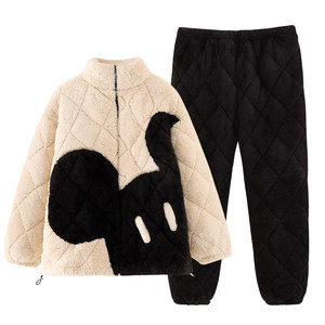 
Couple's pajamas winter three-layer thickened plus velvet coral velvet quilted outerwear for boys and girls, home clothes, warm cotton jackets