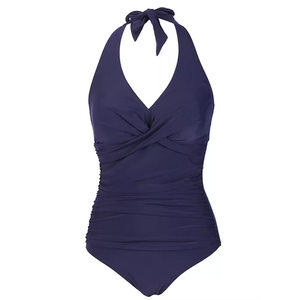 
European and American black sexy backless V-neck swimsuit for women summer covering belly and slimming plus size fat girl one-piece swimsuit hot spring