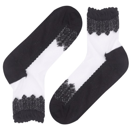 Socks for women in spring and summer thin ice silk crystal glass lace stockings lace loose wear-resistant pure cotton bottom mid tube transparent