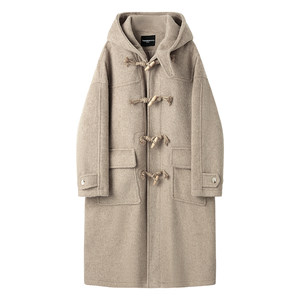 Baikouyang [Houston University] Wool horn buckle thickened hooded woolen coat men's Korean woolen coat winter