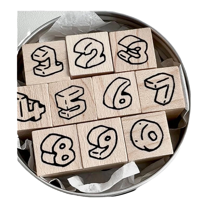 白日几何印章立体数字数印手帐木头印章可爱迷你号码图案