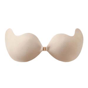 Bo Naus's wedding dress with a gathered bra and hidden shoulder strap underwear small chest showing large silicone milk stickers