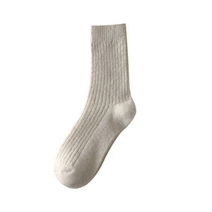 
Warm winter thickened wool Japanese cream color pulling strip socks autumn and winter solid color Korean warm mid tube retro pile socks for women