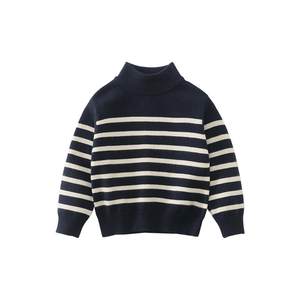 
Qi Qi Xiong Boys Red Sweater Winter Children's Half Turtle Collar Baby Striped Bottoming Sweater Knitted New Year Wool Top