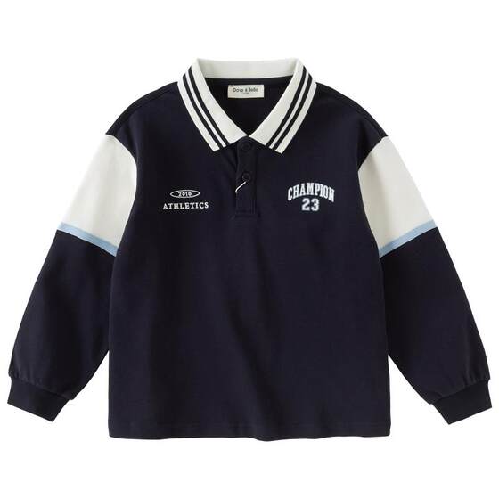 
David Bella Boys College Style Long Sleeve T-Shirt Children's Color Matching POLO Top 2026 Spring New Style Medium and Large Children