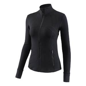 Mitaogirl Black Stand Collar Long Sleeve Yoga Wear Jacket Sports Top Slim Fitness Wear Women's Waist Plus Velvet
