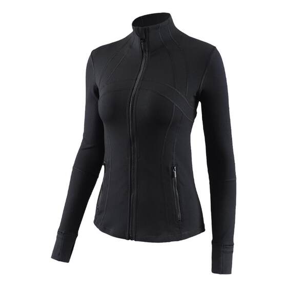 Mitaogirl black stand-up collar long-sleeved yoga wear jacket sports top slim fitness wear women's waist spring