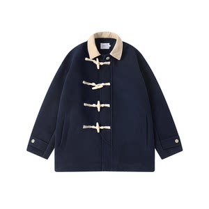 
Nanhe winter new ox horn button lapel woolen coat for men's mountain warmth and thickened mid-length wool coat