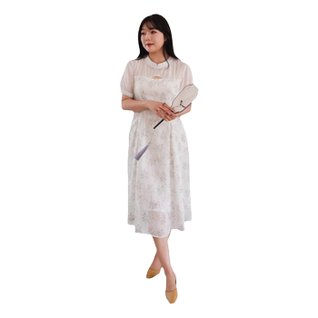 Blue Ruoshui dress new Chinese lady Chinese style mid-skirt
