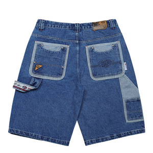 ACUSA heavy stitching blue and white washing denim straight pants type knee -knee shorts workers street wind jeans men
