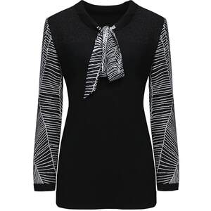Liangnuo fake two-piece spliced short knitted sweater for women, bow tie, round neck sweater, worn for spring LW20160A