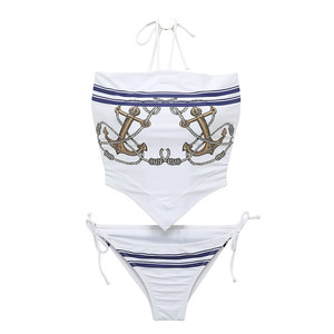 Pure navy style swimsuit sexy sailor bellyband tube top bikini beautiful vacation hot spring swimsuit women summer