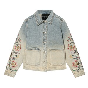 
Desigual26 new spring and summer silhouette gradient washed floral embroidered denim women's jacket
