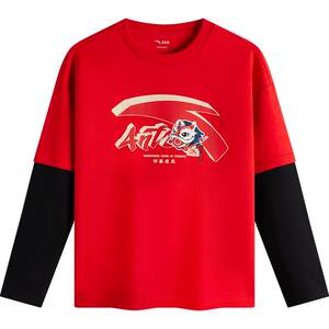 
Anta children's clothing boys' long-sleeved T-shirt spring and autumn 2026 new sports tops fake two-piece college bottoming shirt
