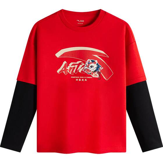 
Anta children's clothing boys' long-sleeved T-shirt spring and autumn 2026 new sports tops fake two-piece college bottoming shirt